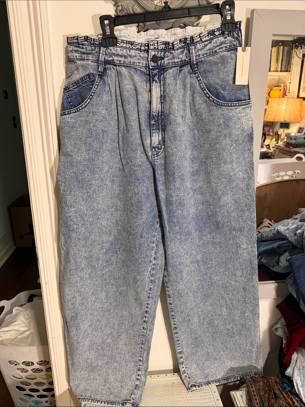 Anthropology MOTHER Light Blue Paperbag Waist Cropped Jeans